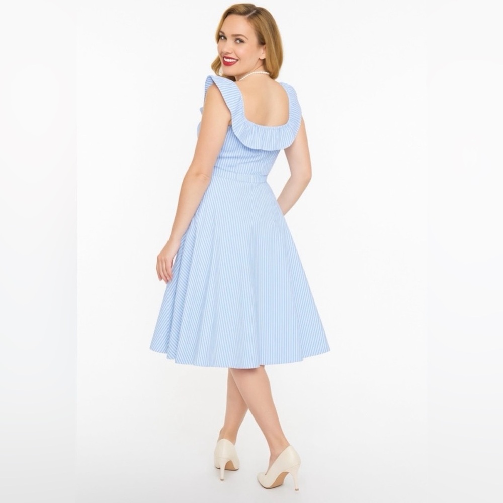 Unique Vintage Magnolia Place Blue & White Striped Barbara Swing Dress, 3x, NWT! - Picture 4 of 13